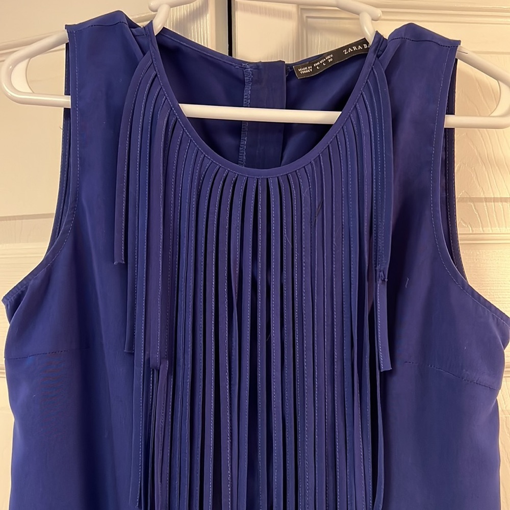 Zara Basic Sleeveless Fringe Blue Dress Sz. Large